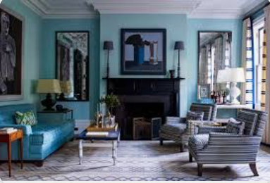 Monochromatic shades of blue living room